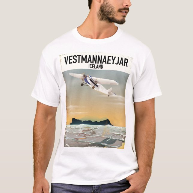Reseaffisch för Vestmannaeyjar Island. T Shirt (Framsida)