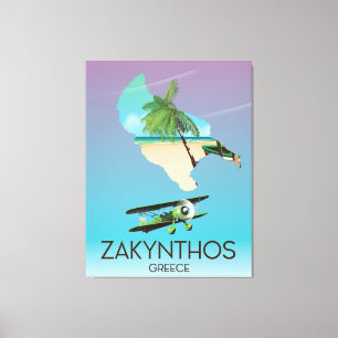 Reseaffisch för Zakynthos Greece karta Canvastryck