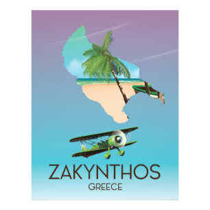 Reseaffisch för Zakynthos Greece karta Fototryck