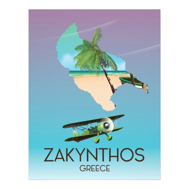 Reseaffisch för Zakynthos Greece karta Fototryck (Framsidan)