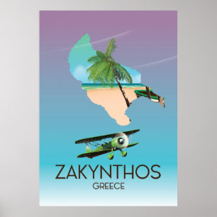 Reseaffisch för Zakynthos Greece karta Poster