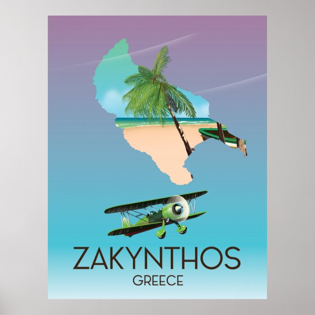 Reseaffisch för Zakynthos Greece karta Poster (Framsidan)