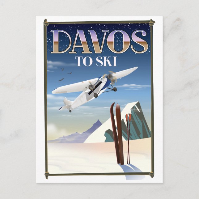 Reseaffisch i Davos Schweiz Vykort (Framsida)