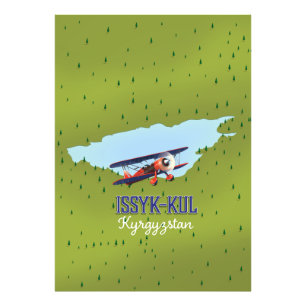 Reseaffisch konst för Issyk-Kul i Kirgizistan sjö. Fototryck
