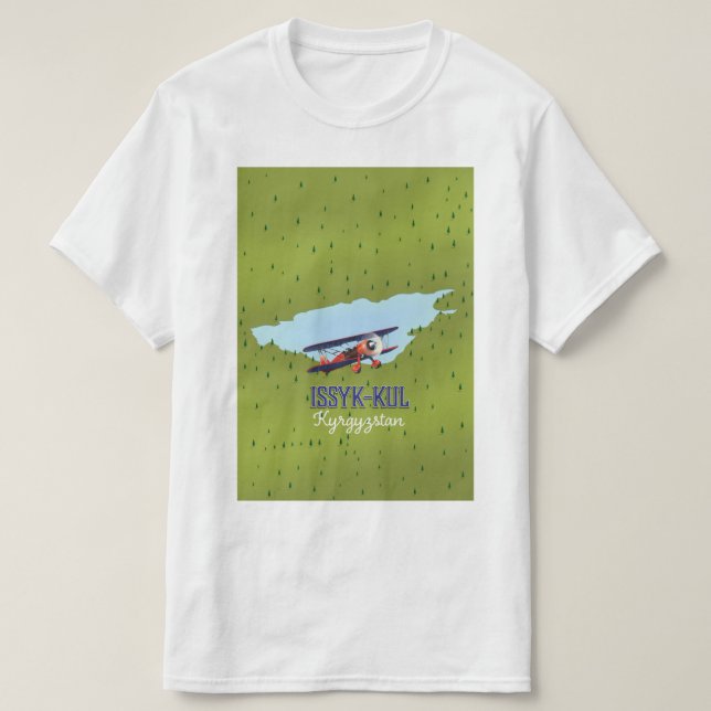 Reseaffisch konst för Issyk-Kul i Kirgizistan sjö. T Shirt (Design framsida)