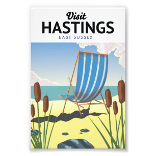 Reseaffisch på stranden i Hastings Öster Sussex Fototryck