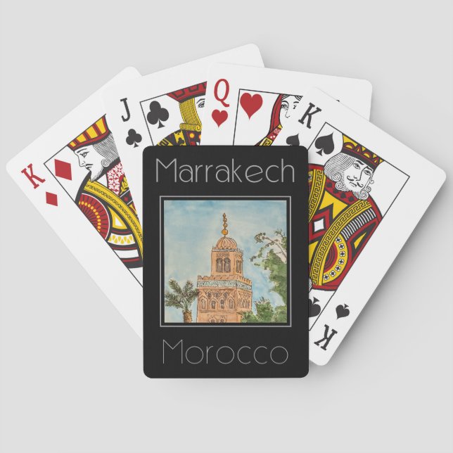 Reseaffisch vatten färg i Marrakech Marocko Casinokort (Baksidan)