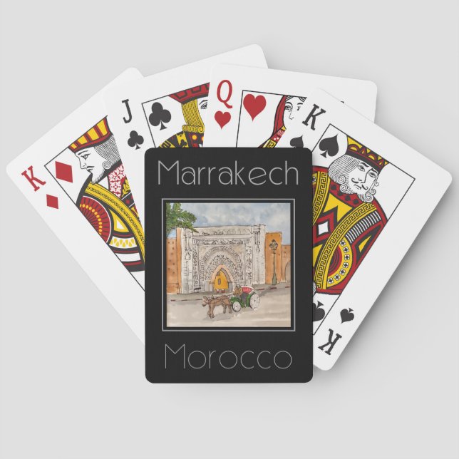 Reseaffisch vatten färg i Marrakech Marocko Casinokort (Baksidan)
