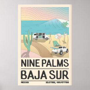 Researaffisch tryck Baja-kust med surfbrädor