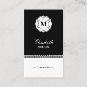 Researcher Black White Snöre Monogram Visitkort