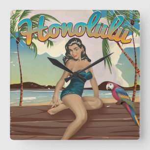 Reseavtryck för honolulu-vintage fyrkantig klocka