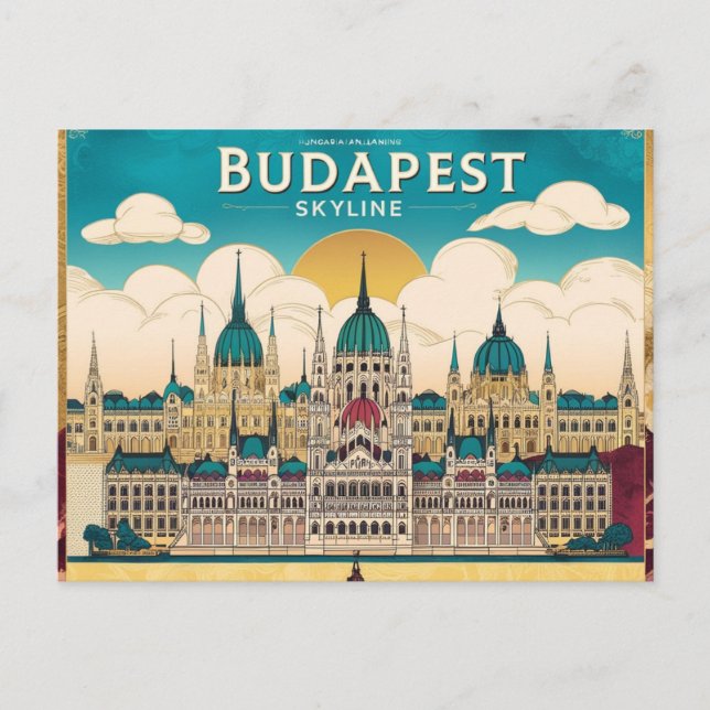 Resebild av Budapests Skyline - Fängslande Konstve Vykort (Framsida)