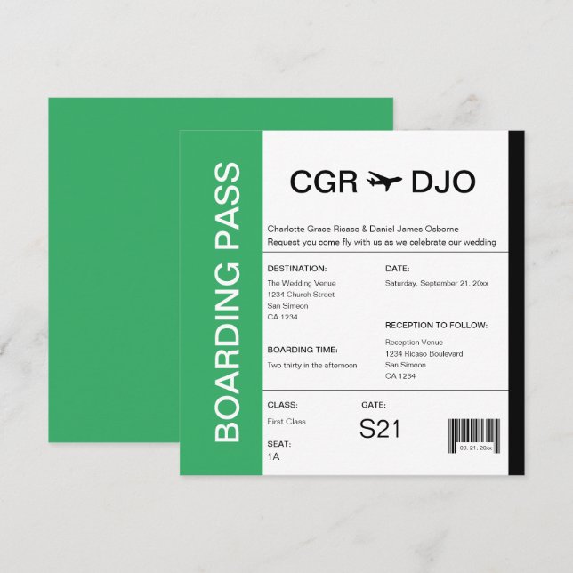 Reseboardpass Bröllop Biljett Inbjudningar (Fram/baksida)
