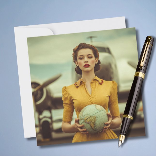Resedagspresent Vintage Retro Kvinna Flygplan Roli Kort (Skapare uppladdad)