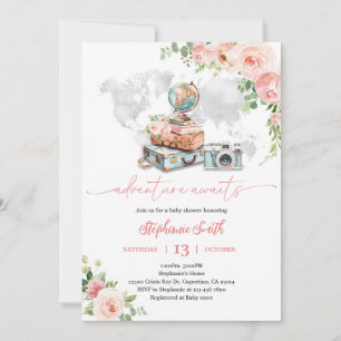 Reseglobus Karta Baby Shower-fest Inbjudningar