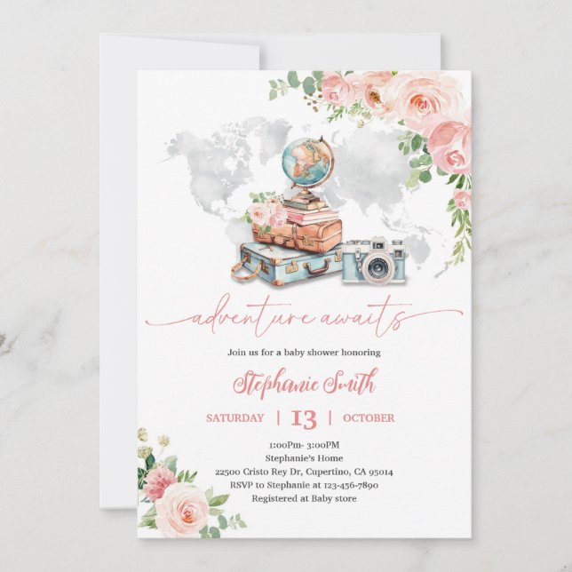 Reseglobus Karta Baby Shower-fest Inbjudningar (Framsida)