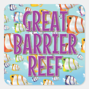 Reseguide affisch Great Barrier Reef tecknad Fyrkantigt Klistermärke