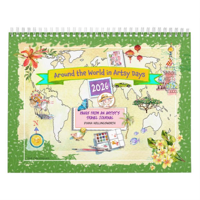 Resekalender för vattenfärg Värld runt 2026 Kalender (Omslag)