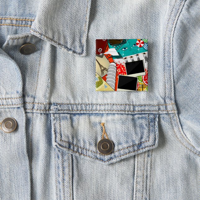 Resekollage med Iconic Landmarks Vacation Knapp (Skapare uppladdad)