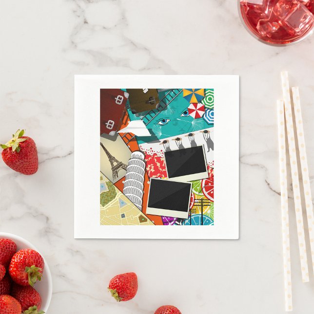 Resekollage med Iconic Landmarks Vacation Pappersservett (Skapare uppladdad)