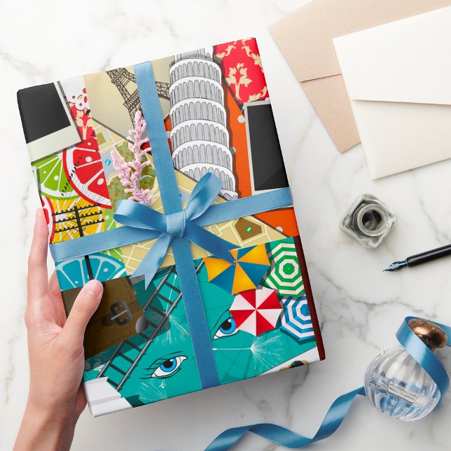 Resekollage med Iconic Landmarks Vacation Presentpapper (Skapare uppladdad)