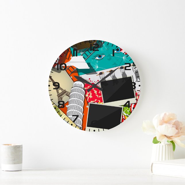 Resekollage med Iconic Landmarks Vacation Stor Klocka (Skapare uppladdad)