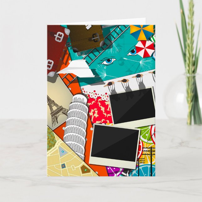 Resekollage med ikoniska landmärken Semester Kort (Skapare uppladdad)