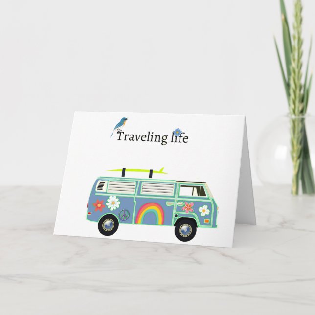 Reseliv Retro Husbil Glad Roadtripp Kort (Framsida)