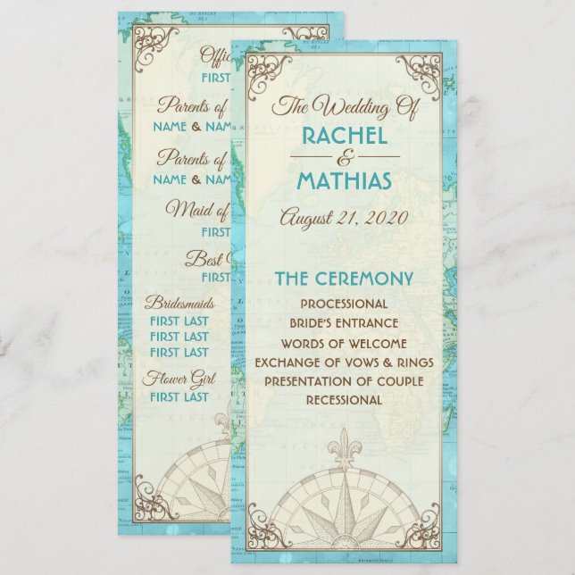 Resemål Bröllopsprogram Inbjudningar (Fram/baksida)