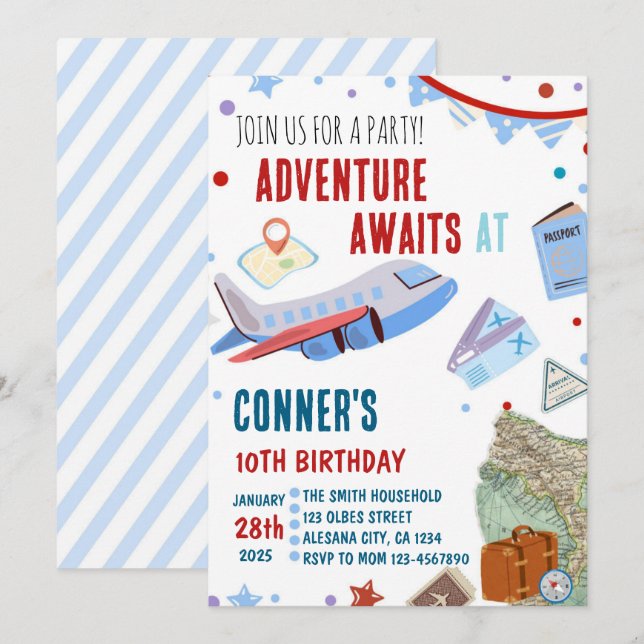 Resemal Invitation för Födelsedagsfirande med Resm Inbjudningar (Fram/baksida)