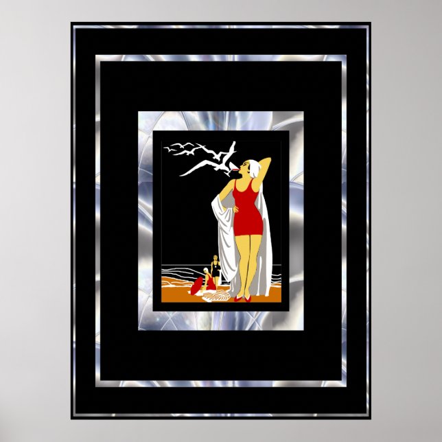 Resemålning Affisch Vintage New York Röda Badare (Framsidan)