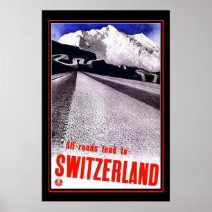 Resemålning Affisch Vintage Schweiz Skidåkning