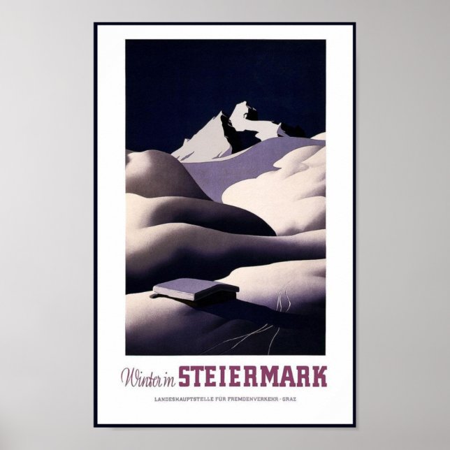 Resemålning Affisch Vintage Vinter Steiermark Öste (Framsidan)