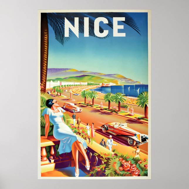 Resemålning Nice, Frankrike Väggutskrift Semester Poster (Framsidan)