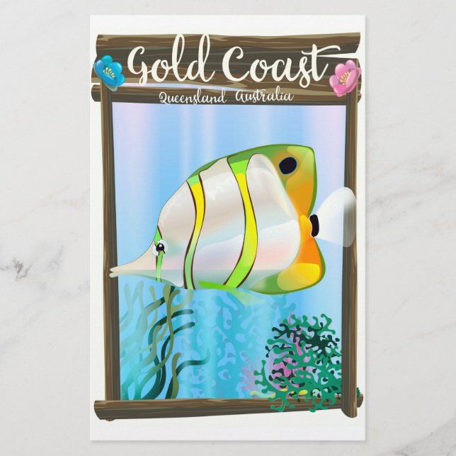 Resemålning till Gold Coast Australien affisch. Brevpapper (Framsida)