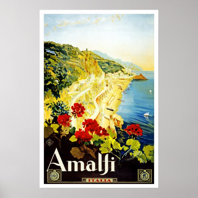 Resemålningaffisch Vintage Amalfi Italien Europa Poster (Framsidan)