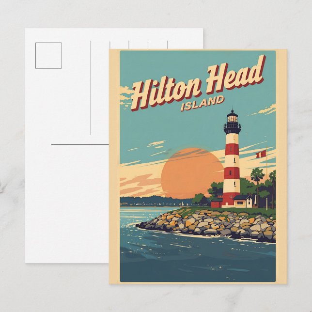 Reseminnelser från Hilton Head Islands fyr i vinta Vykort (Fram/baksida)