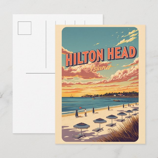 Reseminnelser från Hilton Head Islands fyr i vinta Vykort (Fram/baksida)