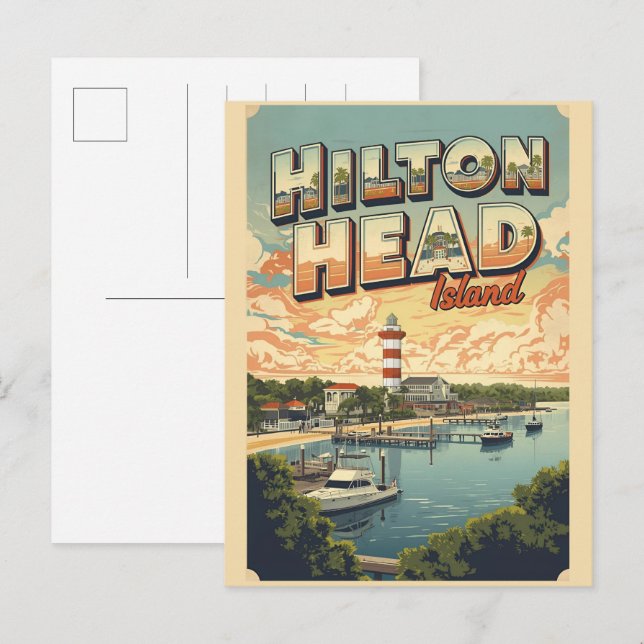 Reseminnelser från Hilton Head Islands fyr i vinta Vykort (Fram/baksida)