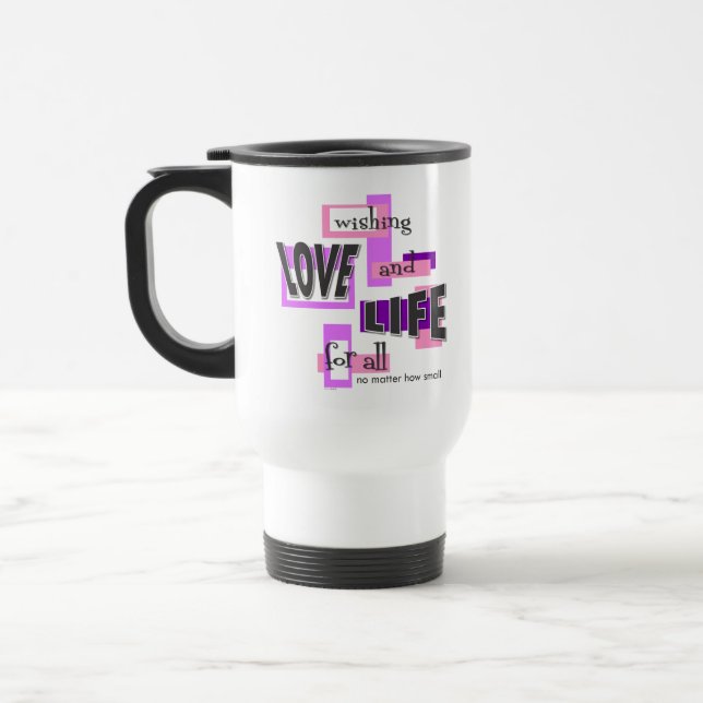 Resemugg med ett pro-life-meddelande. (Vänster)