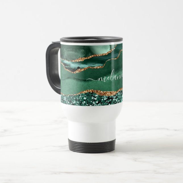 Resemuggen Emerald Grönt Guld Marble Custom Name  Resemugg (Framsida vänster)