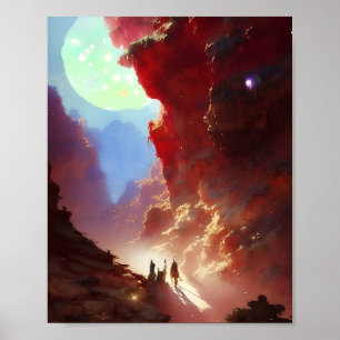 Resenärer i en kanjon av röd sten poster