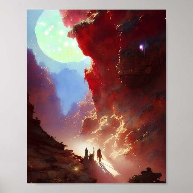 Resenärer i en kanjon av röd sten poster (Framsidan)