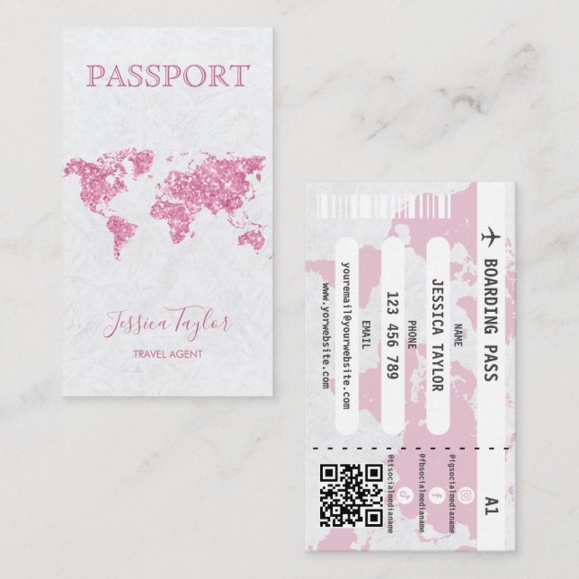 Resepass för passet Agent World Map Boarding Pass Visitkort (Fram/baksida)