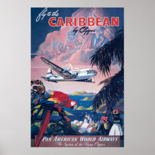 Resepost för sjöflygplan som flyger över Karibien Poster