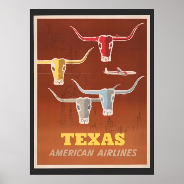 Reseposter för amerikanska flygbolag till Texas Poster (Framsidan)