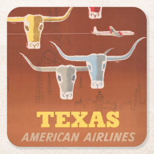 Reseposter för amerikanska flygbolag till Texas Underlägg Papper Kvadrat