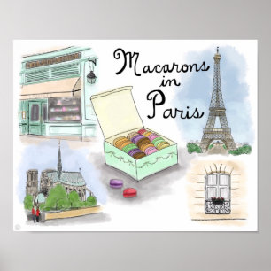 Reseposter: Macarons i Paris Frankrike Poster