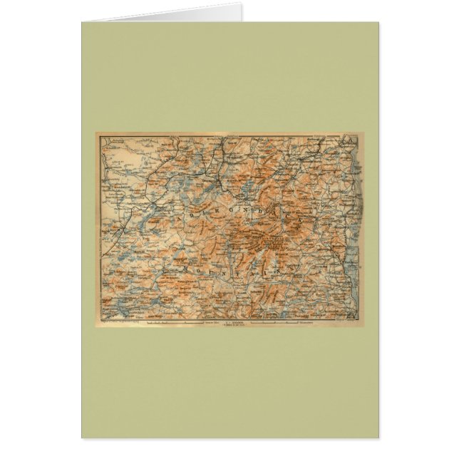 Reser Adirondackskartan 1909 från baedekers Hälsningskort (Framsidan)