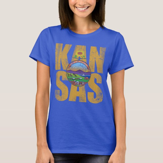 Reser den gullig vintage bedrövade Kansas flagga Tee (Framsida)